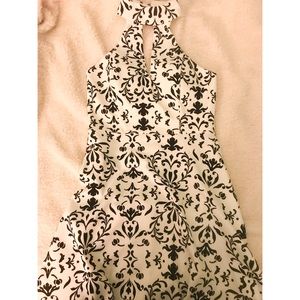 BLACK AND WHITE HIGH NECK COCKTAIL DRESS
